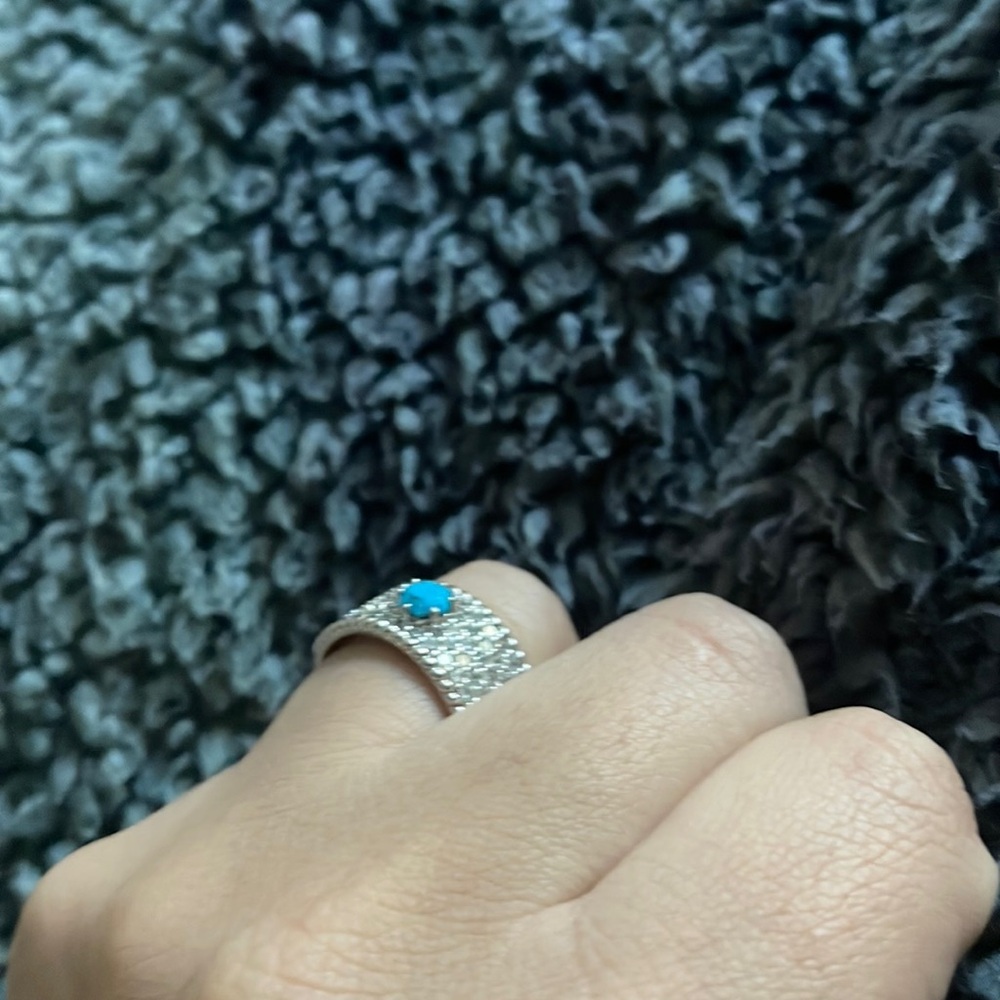 Boho Silver ring w turquoise stone size 8
